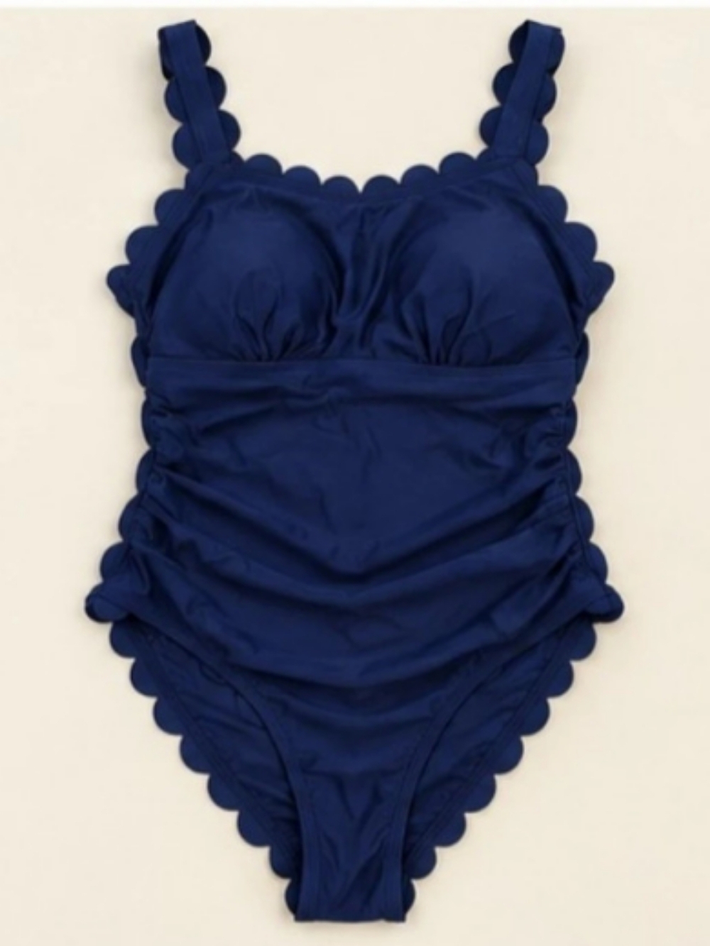 Scalloped One-Piece Swimsuit in Blue Size Medium